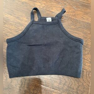 Mono B Medium Ribbed Black Cropped Tank Top